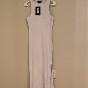 White Cup Detail Racer Split Midi Dress